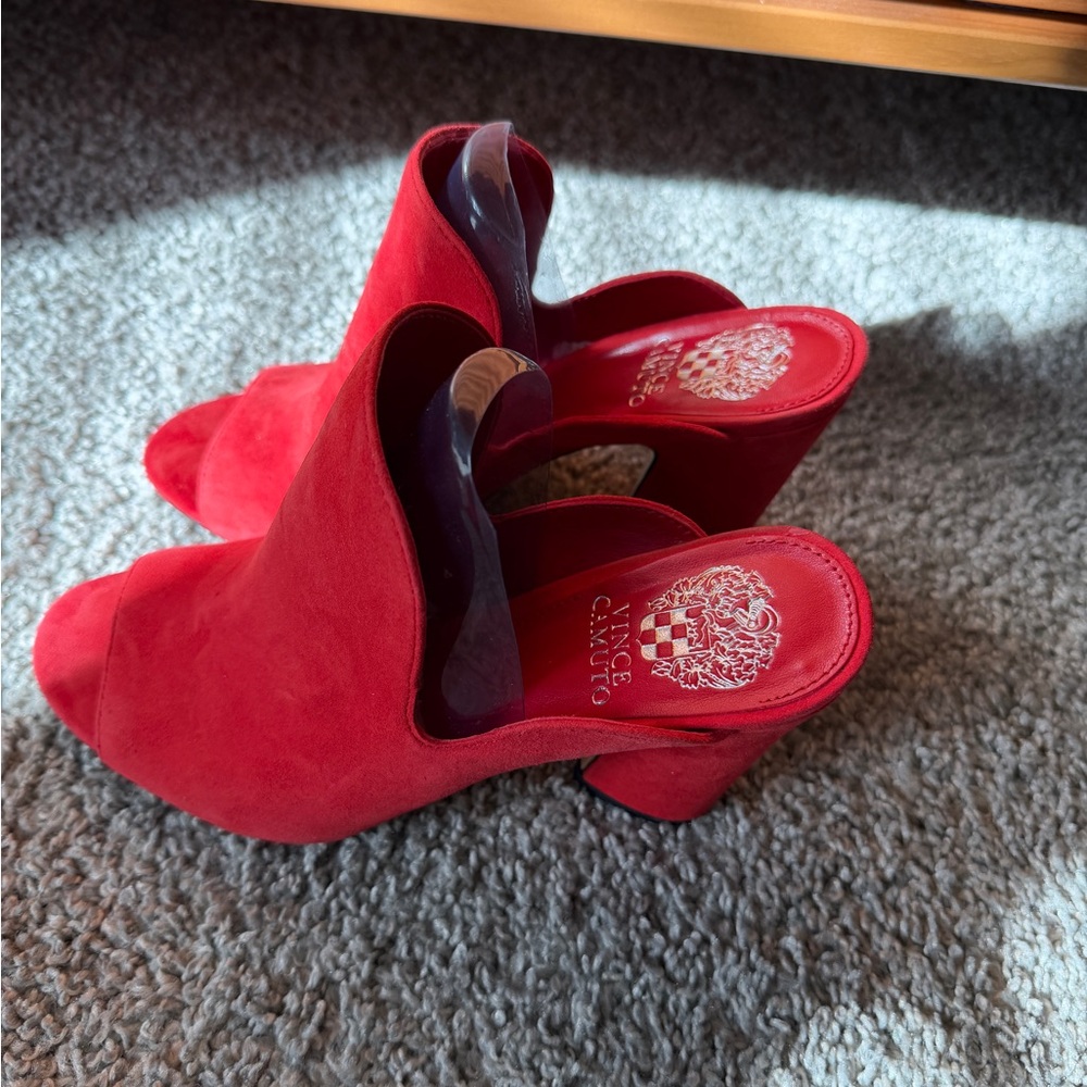 Vince Camuto Red Suede Open-Toe Mules - Picture 2 of 3